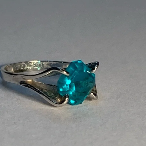 New vintage blue zircon December aquamarine March birthstone silver ring - Picture 2 of 12